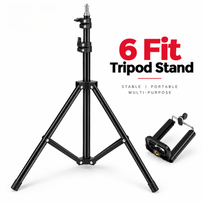 6 Ft Professional Aluminum Light Stand – Adjustable Studio Tripod with Screw Locking System, Quick Release Levers & 3.2kg Load Capacity for Photography & Vlogging